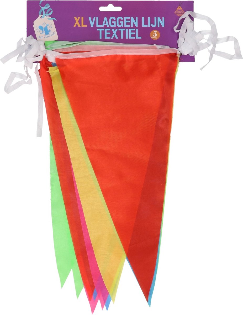 XL Vlaggenlijn textiel | Herbruikbare vlaggenlijn | 5 meter lang | Verjaardag | Versiering | Slinger